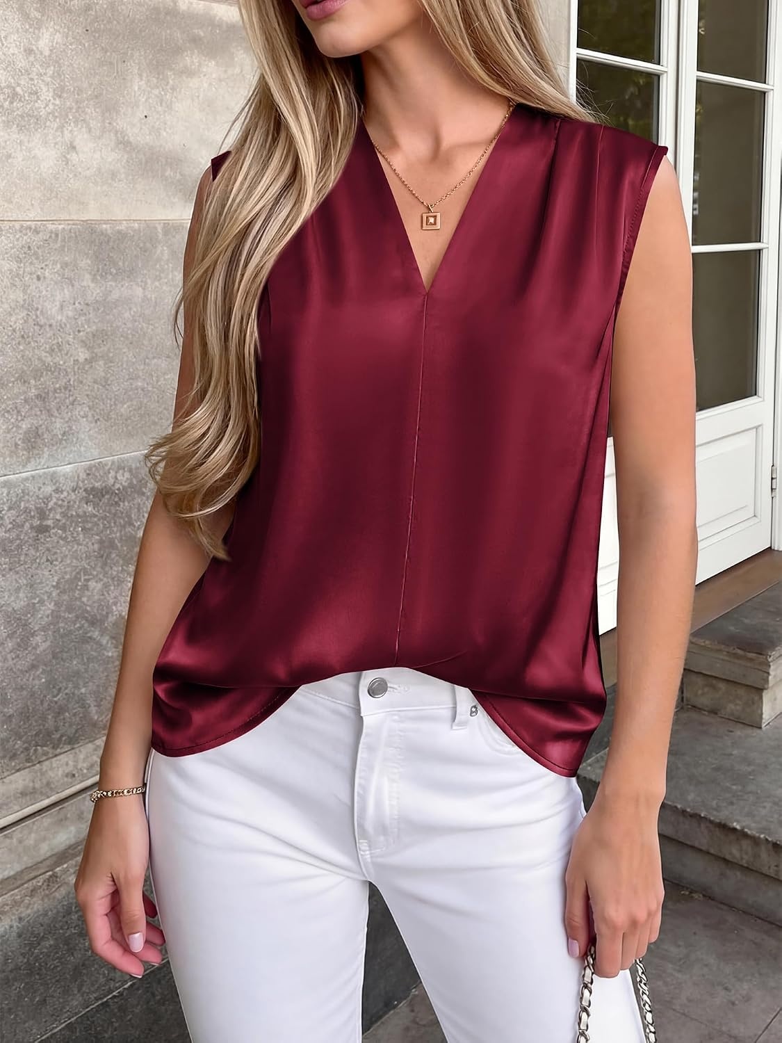 image:imageBTFBM Satin Tank Tops for Women Business CasualBurgundy
