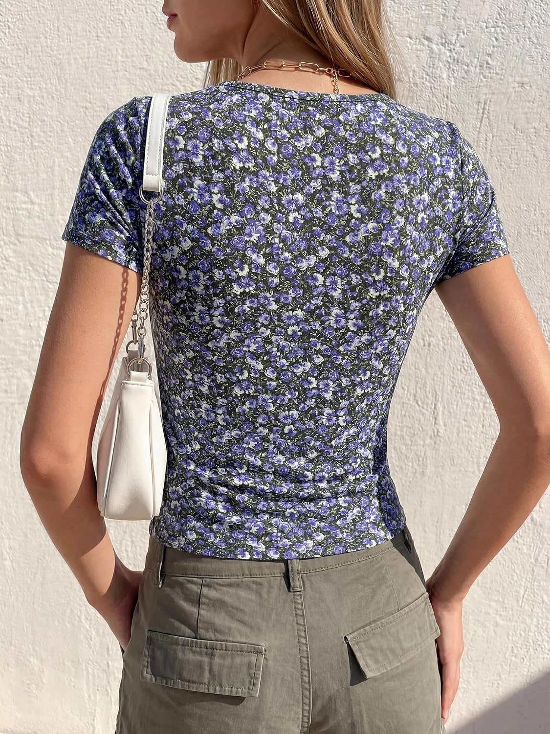 image:imageBTFBM Square Neck Tops for Women Floral Summer ShirtsBlack Purple Flower