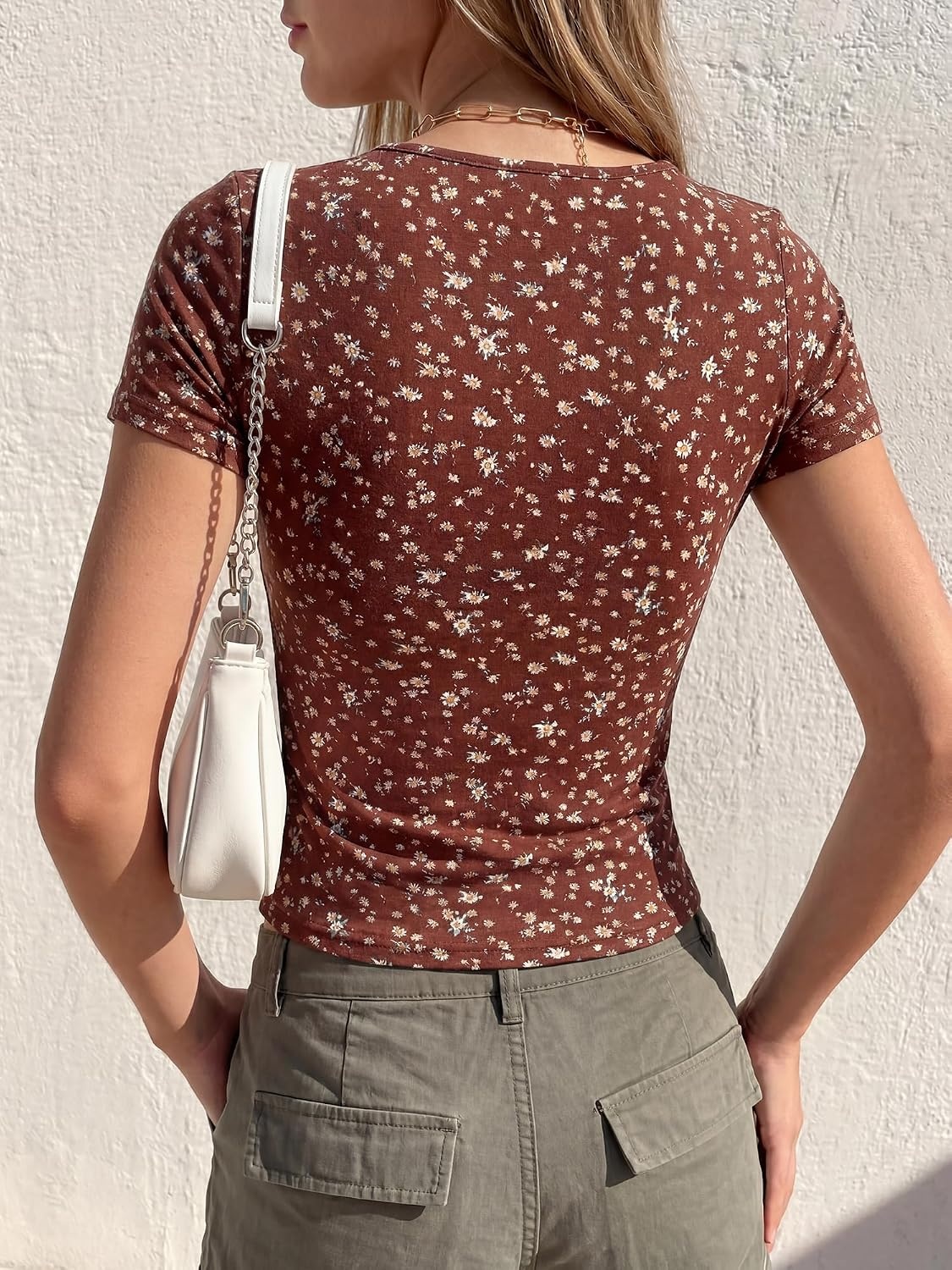 image:imageBTFBM Square Neck Tops for Women Floral Summer ShirtsBrown Beige Flower