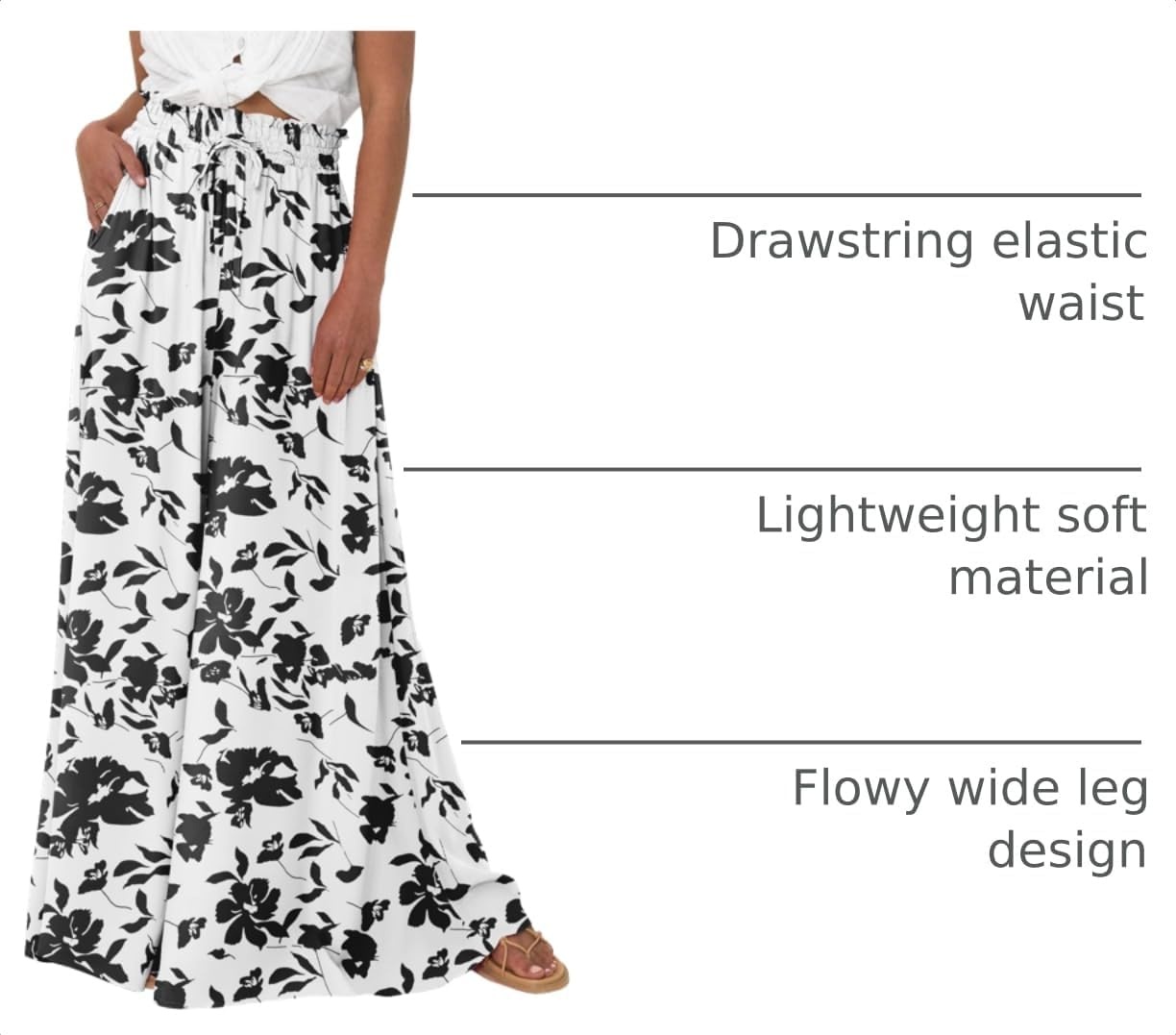 image:imageBTFBM Wide Leg Flowy Palazzo Pants for WomenPrint Black