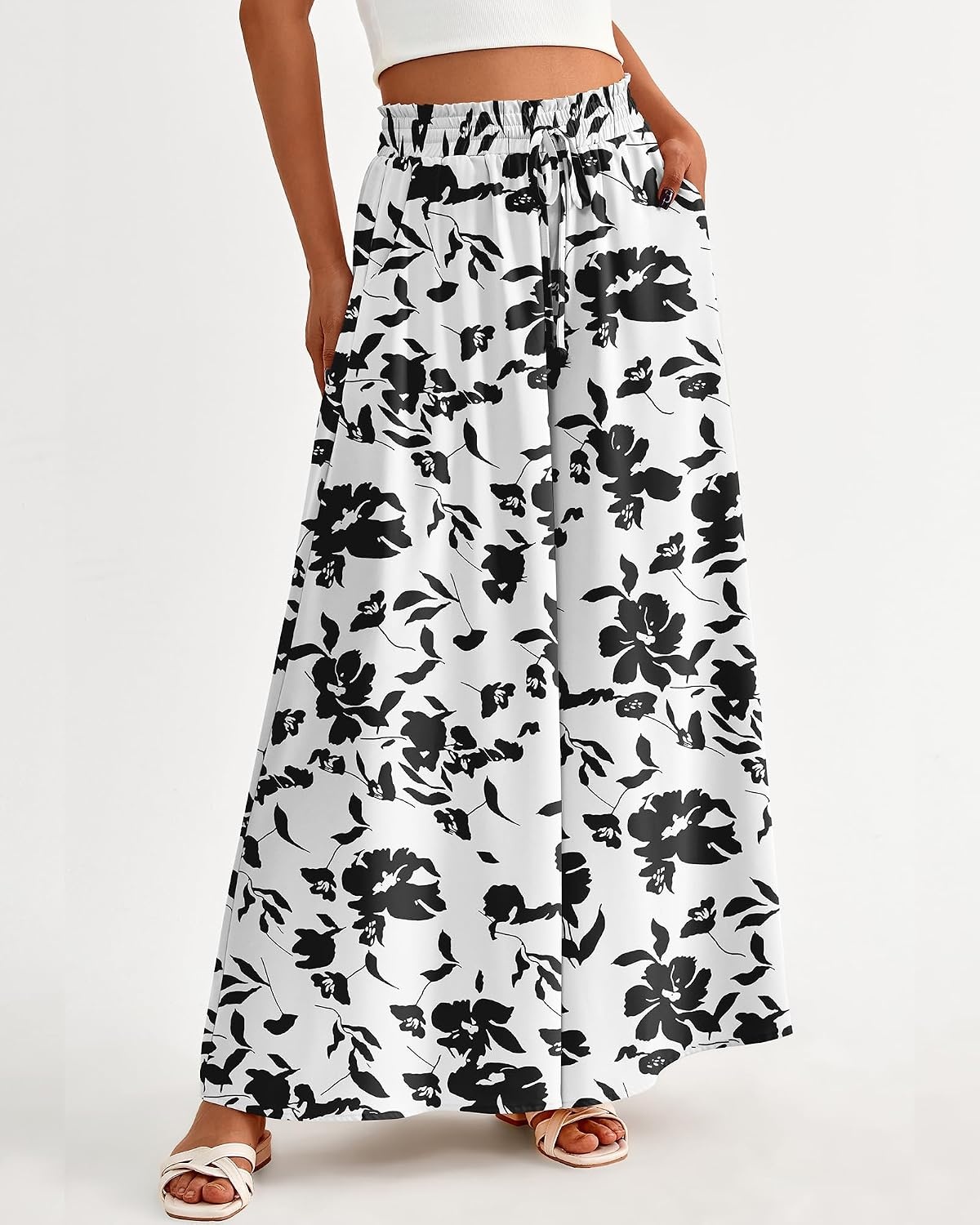 image:imageBTFBM Wide Leg Flowy Palazzo Pants for WomenPrint Black