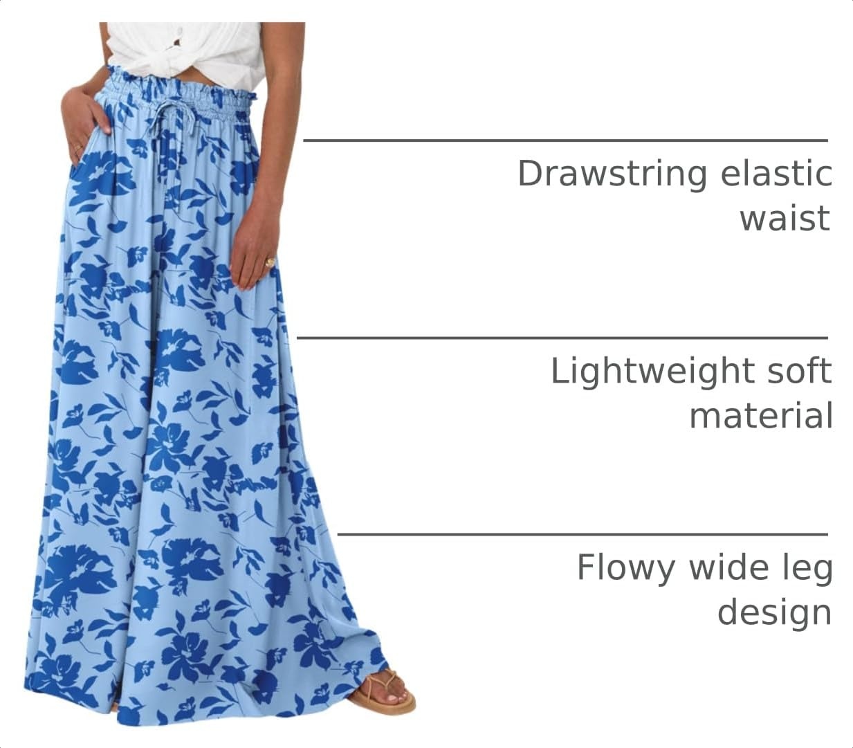 image:imageBTFBM Wide Leg Flowy Palazzo Pants for WomenPrint Blue