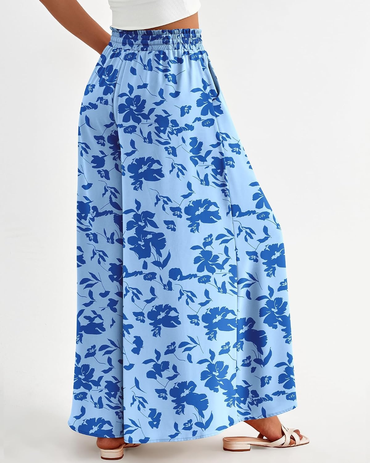image:imageBTFBM Wide Leg Flowy Palazzo Pants for WomenPrint Blue