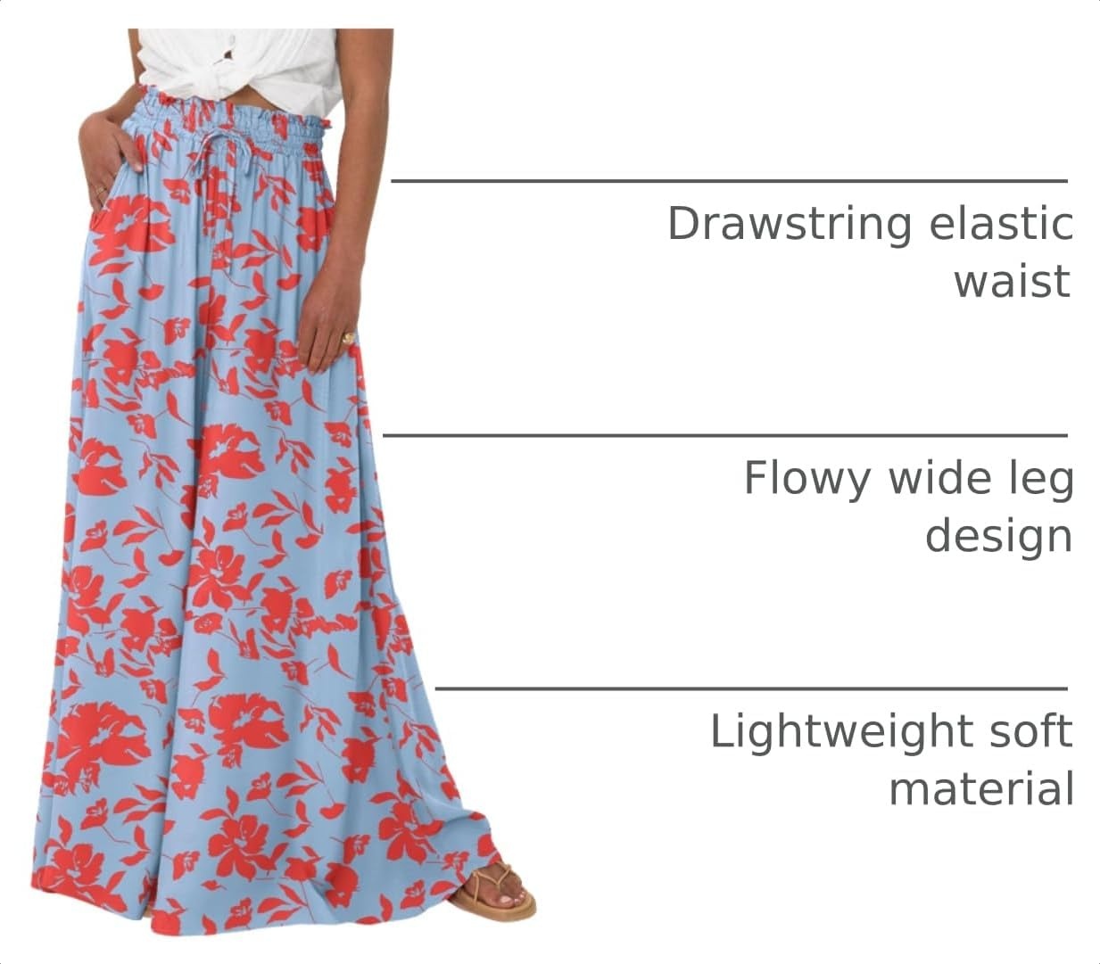 image:imageBTFBM Wide Leg Flowy Palazzo Pants for WomenPrint Light Blue Red