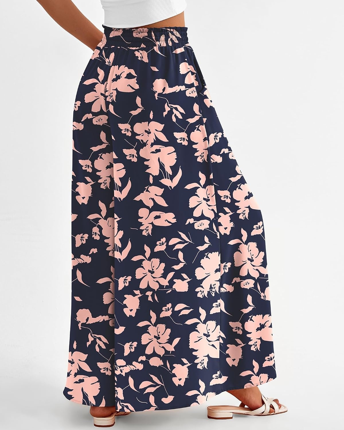 image:imageBTFBM Wide Leg Flowy Palazzo Pants for WomenPrint Navy Pink