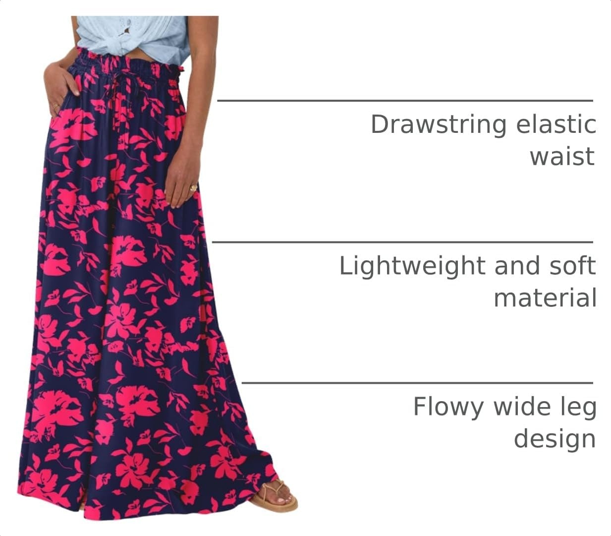 image:imageBTFBM Wide Leg Flowy Palazzo Pants for WomenPrint Navy Rose Red