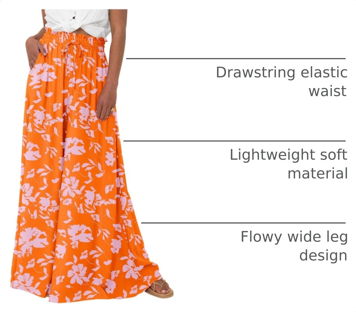 image:imageBTFBM Wide Leg Flowy Palazzo Pants for WomenPrint Orange