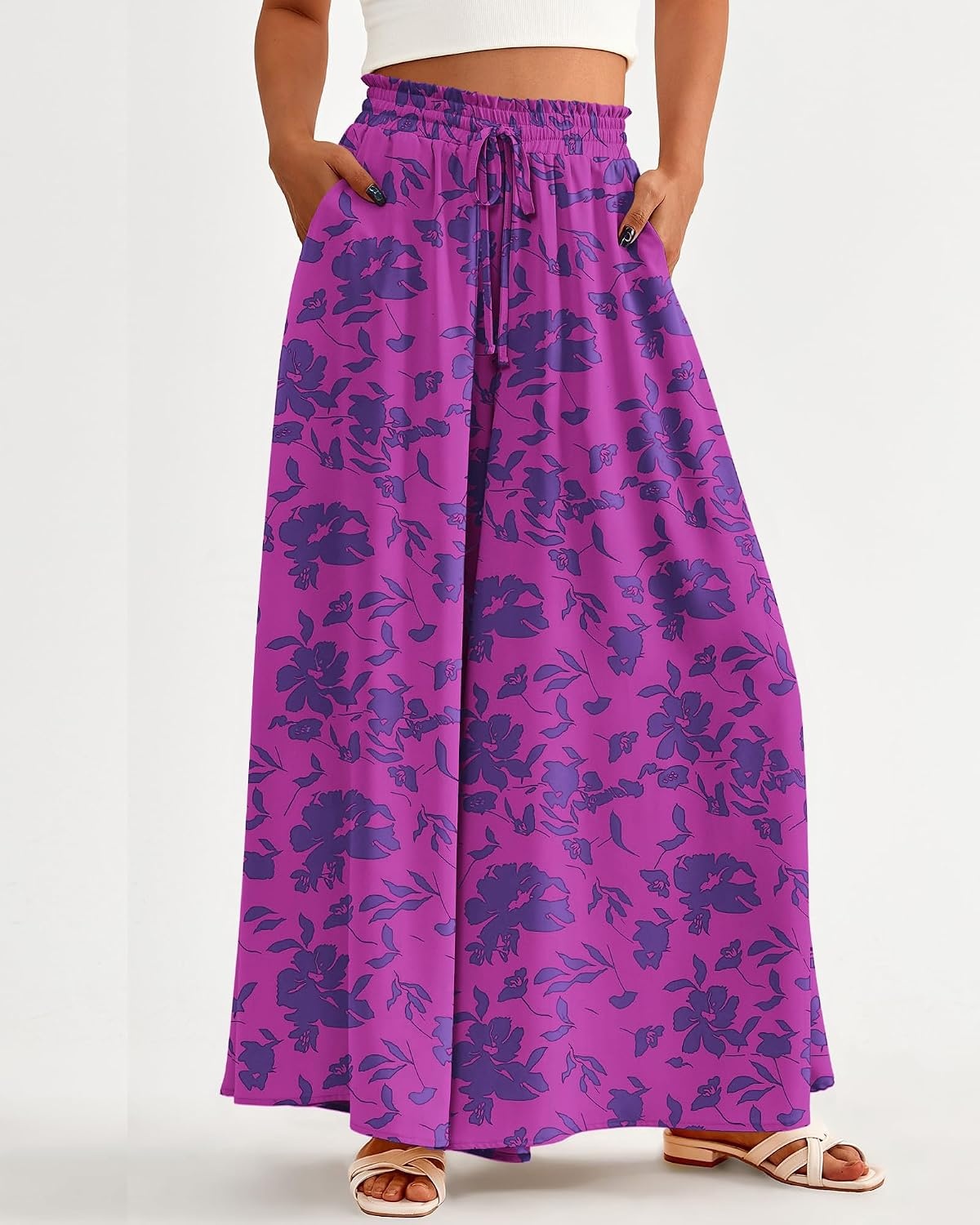 image:imageBTFBM Wide Leg Flowy Palazzo Pants for WomenPrint Purple