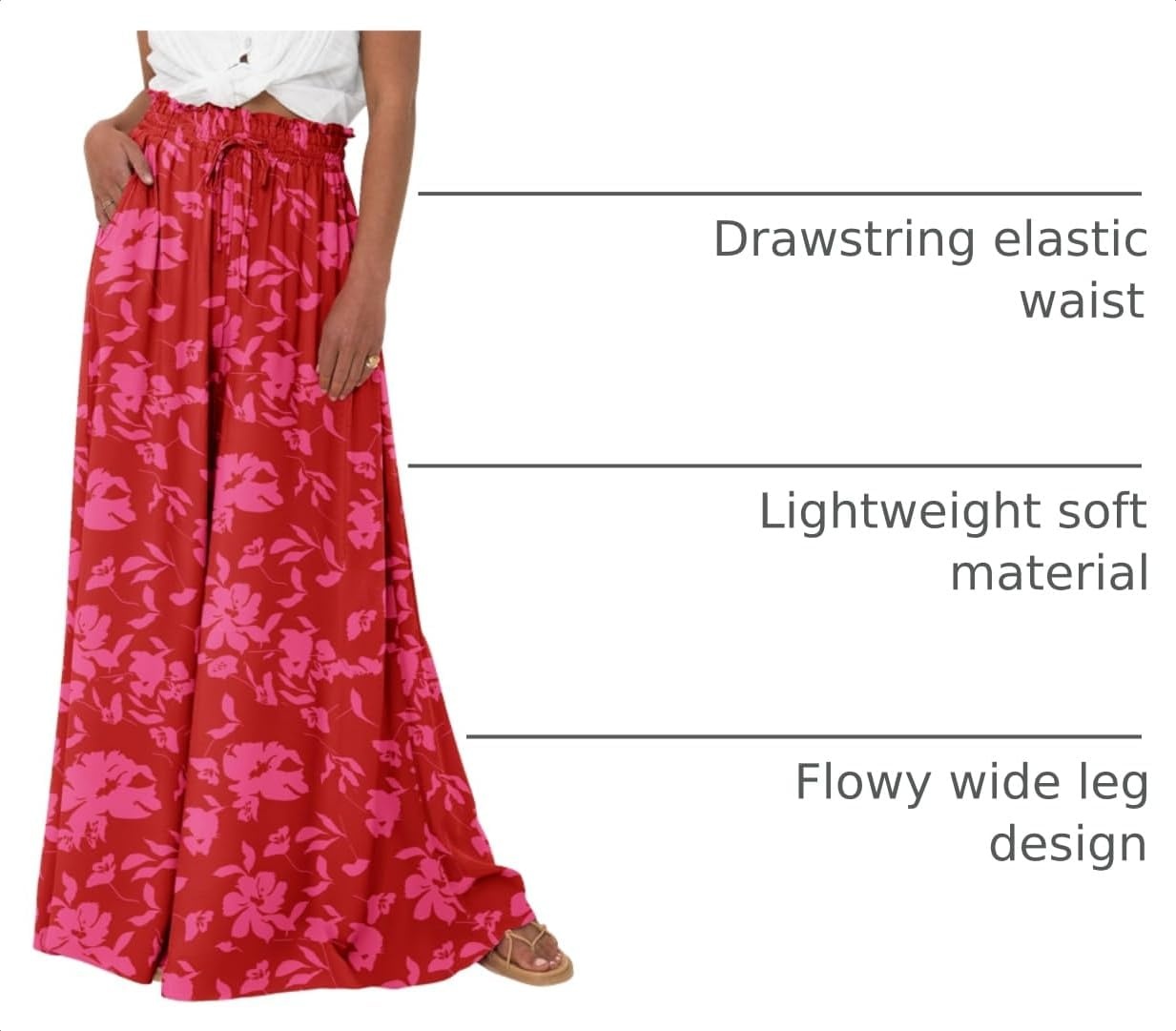 image:imageBTFBM Wide Leg Flowy Palazzo Pants for WomenPrint Red