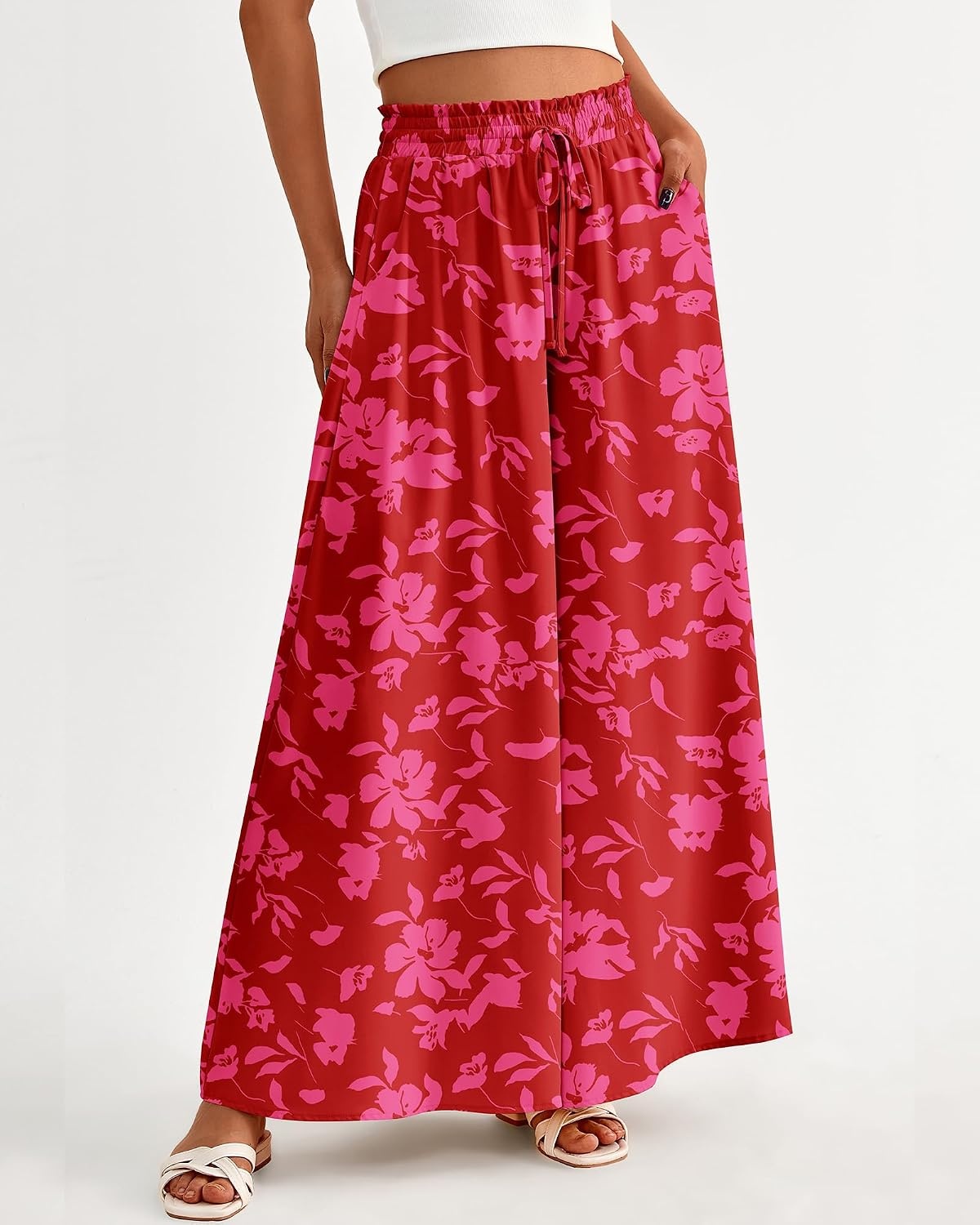 image:imageBTFBM Wide Leg Flowy Palazzo Pants for WomenPrint Red