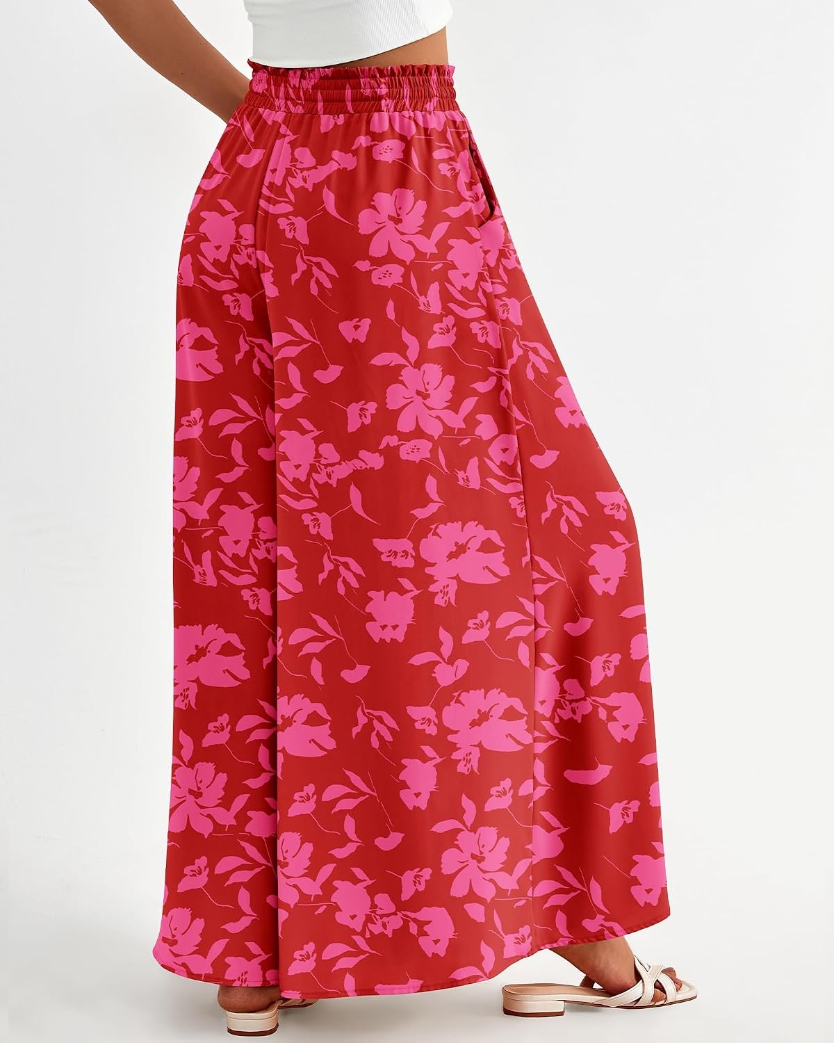 image:imageBTFBM Wide Leg Flowy Palazzo Pants for WomenPrint Red