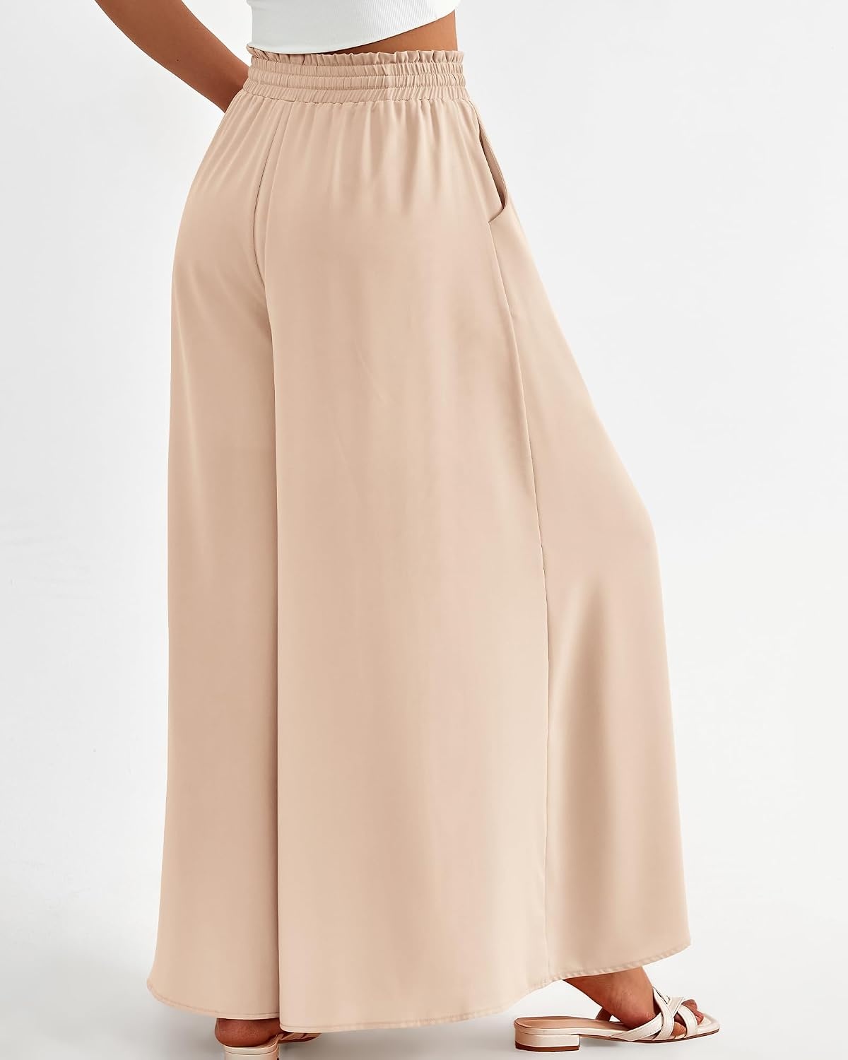 image:imageBTFBM Wide Leg Flowy Palazzo Pants for WomenSolid Beige