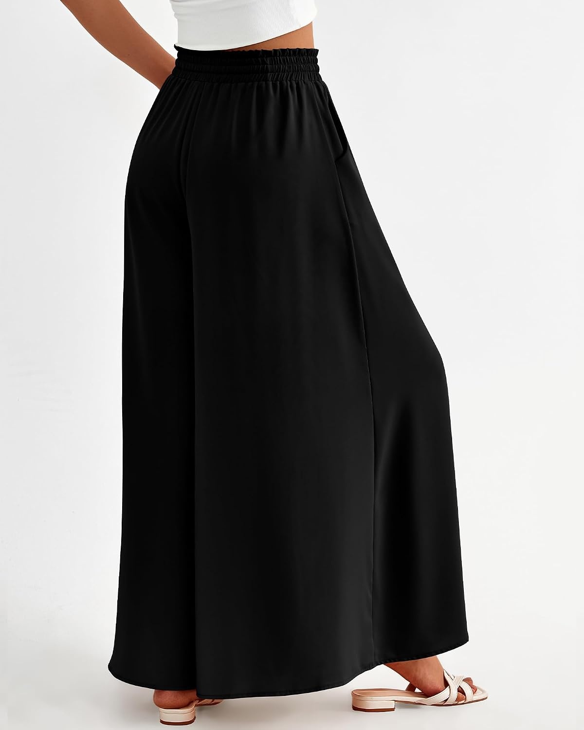 image:imageBTFBM Wide Leg Flowy Palazzo Pants for WomenSolid Black