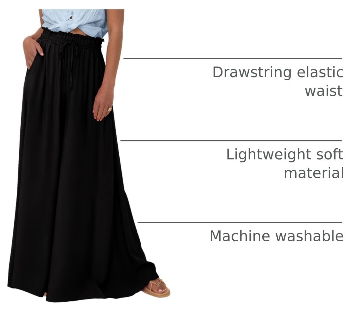 image:imageBTFBM Wide Leg Flowy Palazzo Pants for WomenSolid Black