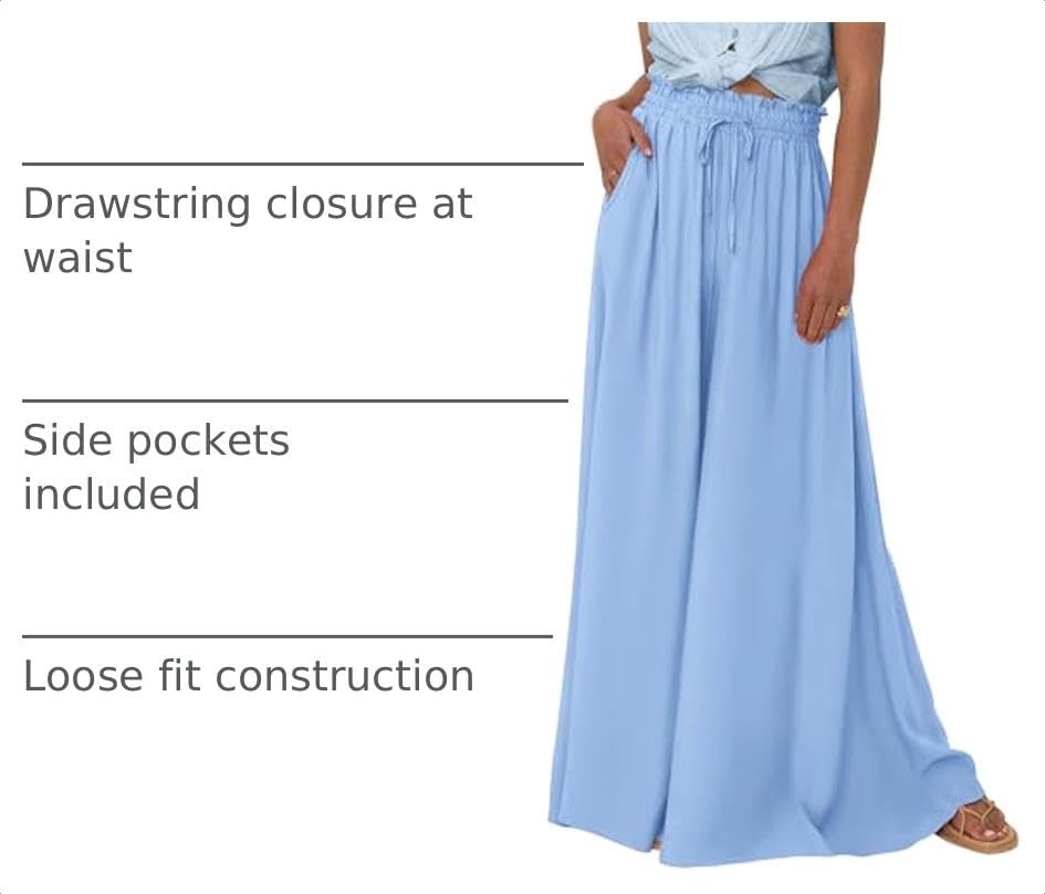 image:imageBTFBM Wide Leg Flowy Palazzo Pants for WomenSolid Blue