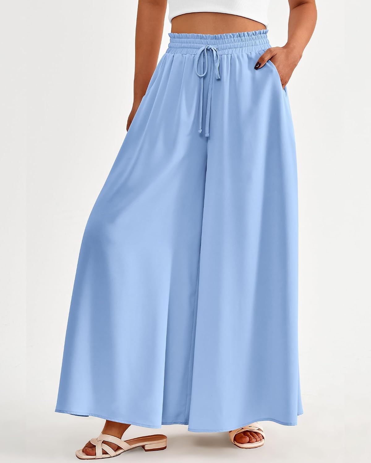 image:imageBTFBM Wide Leg Flowy Palazzo Pants for WomenSolid Blue