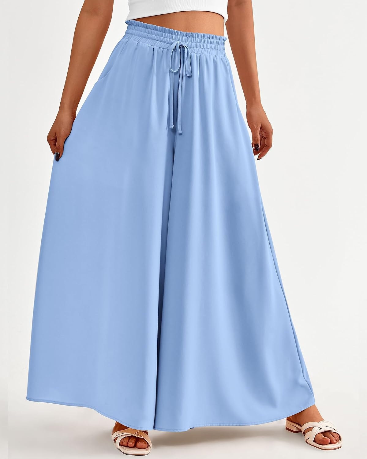 image:imageBTFBM Wide Leg Flowy Palazzo Pants for WomenSolid Blue