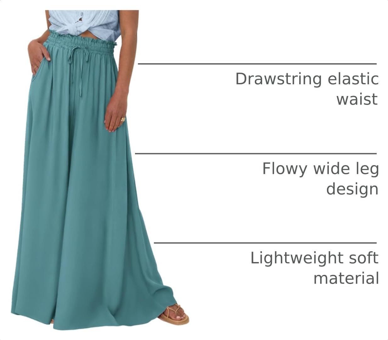image:imageBTFBM Wide Leg Flowy Palazzo Pants for WomenSolid Blue Green