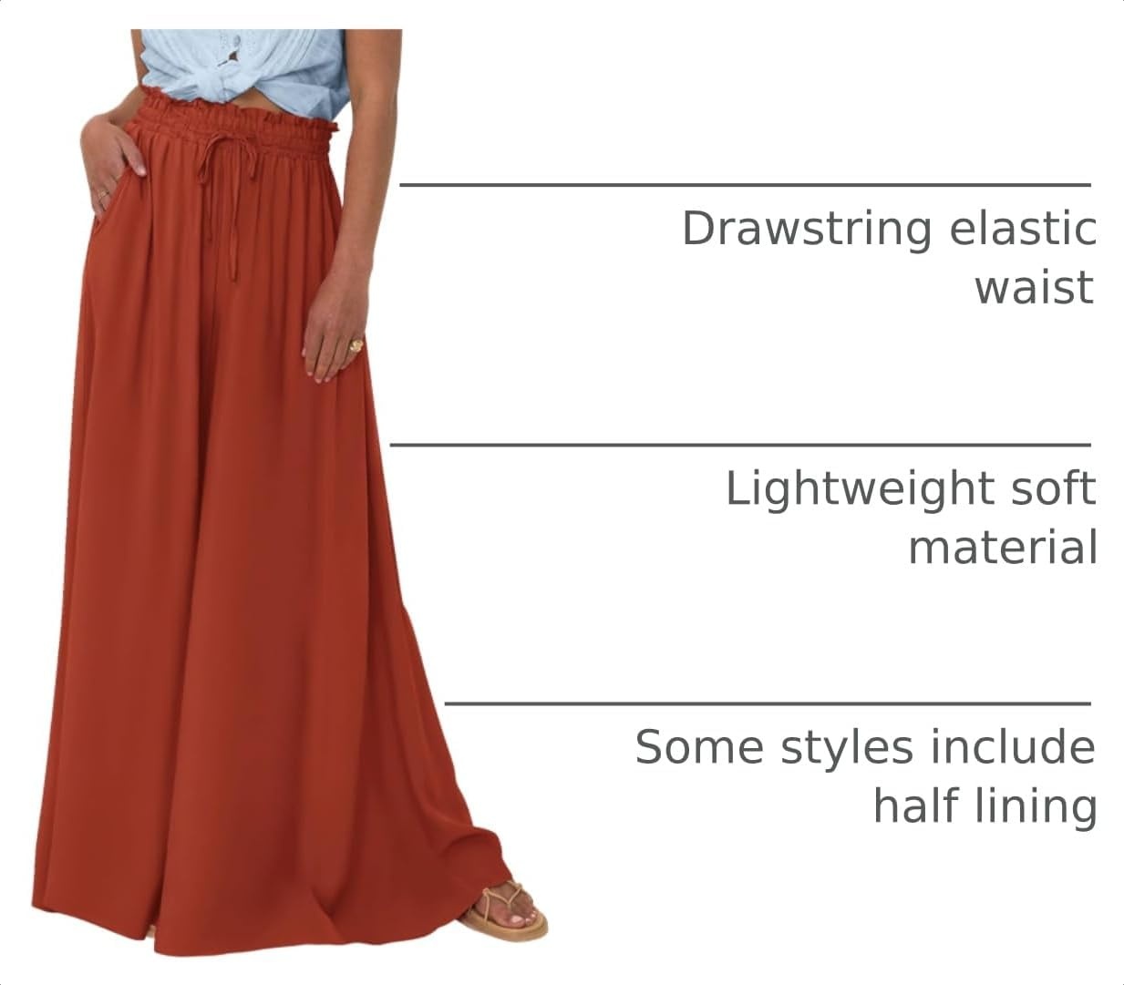 image:imageBTFBM Wide Leg Flowy Palazzo Pants for WomenSolid Brick Red