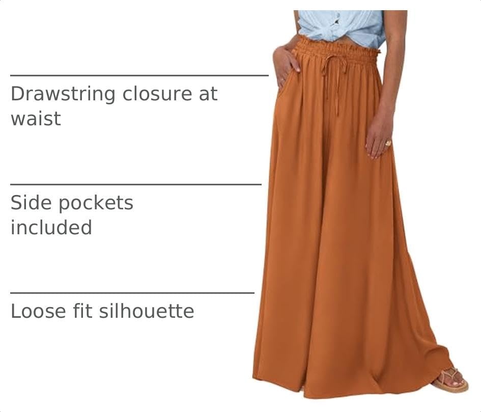 image:imageBTFBM Wide Leg Flowy Palazzo Pants for WomenSolid Brown