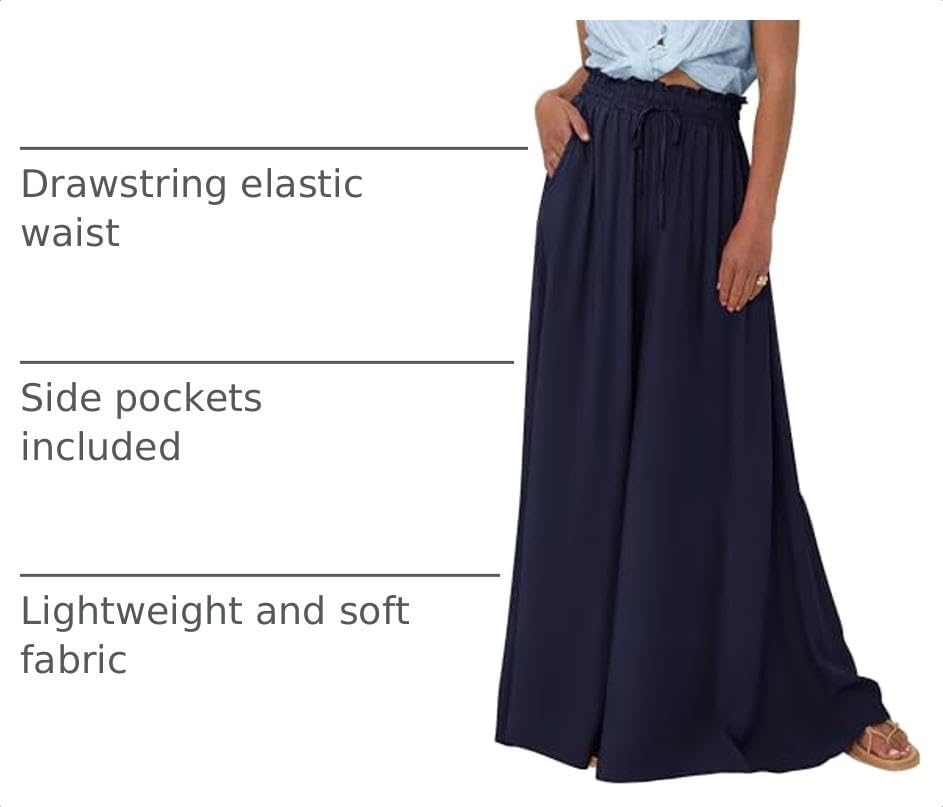 image:imageBTFBM Wide Leg Flowy Palazzo Pants for WomenSolid Navy