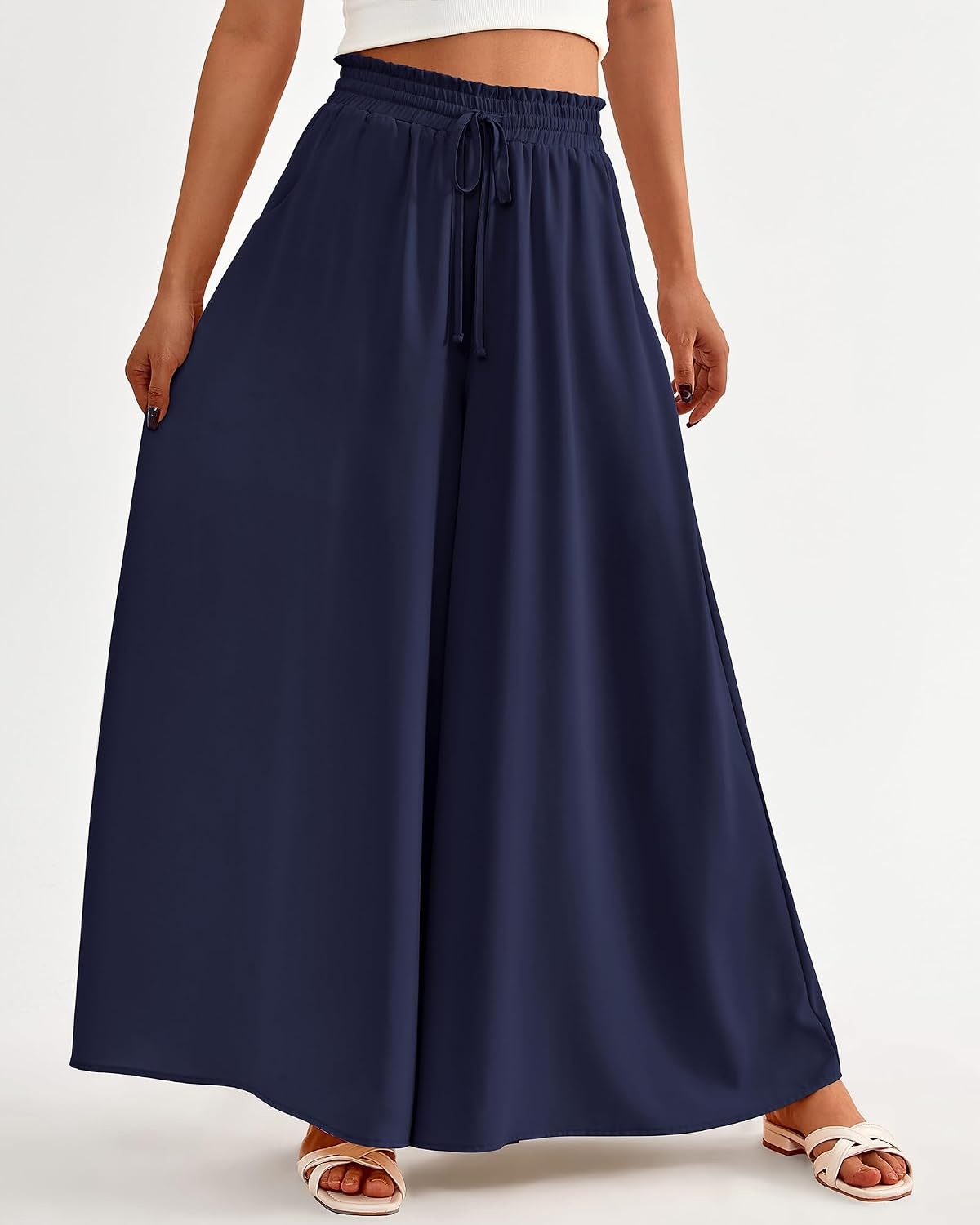 image:imageBTFBM Wide Leg Flowy Palazzo Pants for WomenSolid Navy