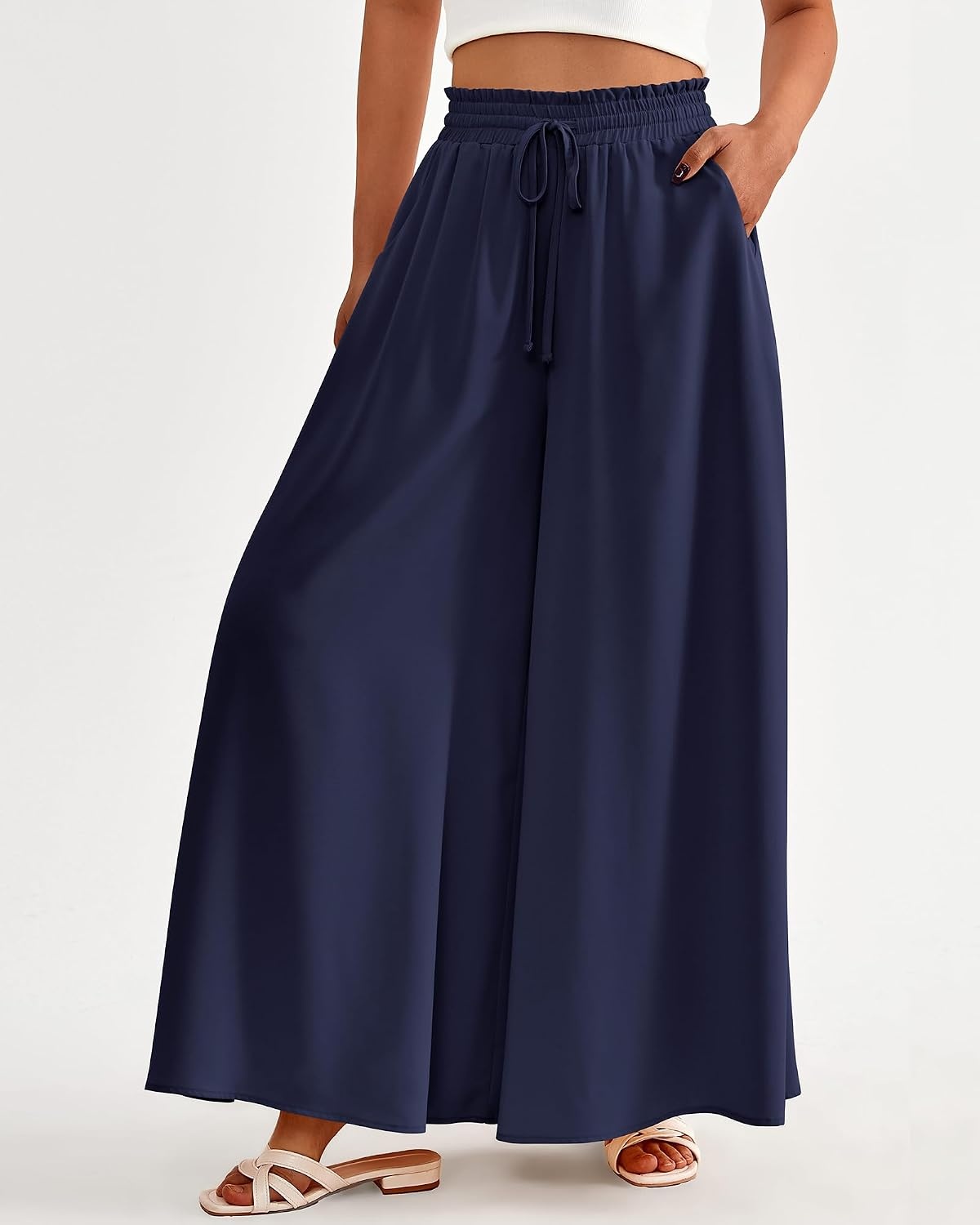 image:imageBTFBM Wide Leg Flowy Palazzo Pants for WomenSolid Navy