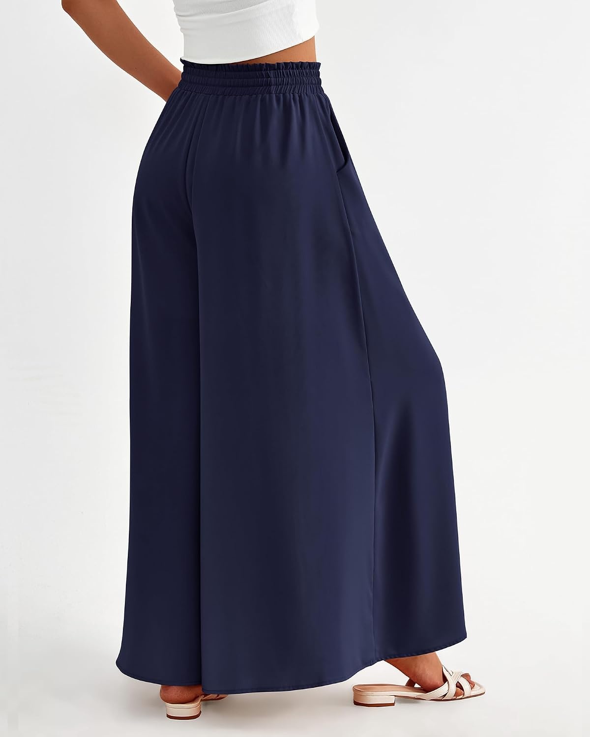 image:imageBTFBM Wide Leg Flowy Palazzo Pants for WomenSolid Navy