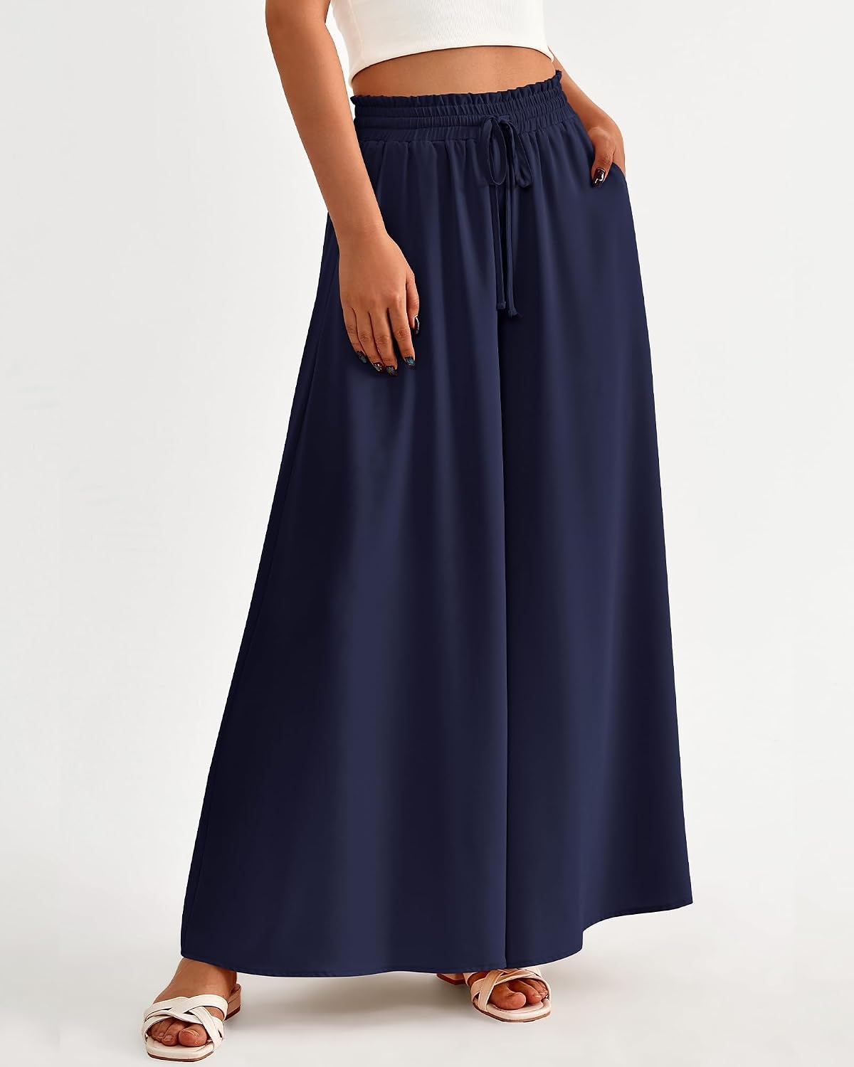 image:imageBTFBM Wide Leg Flowy Palazzo Pants for WomenSolid Navy