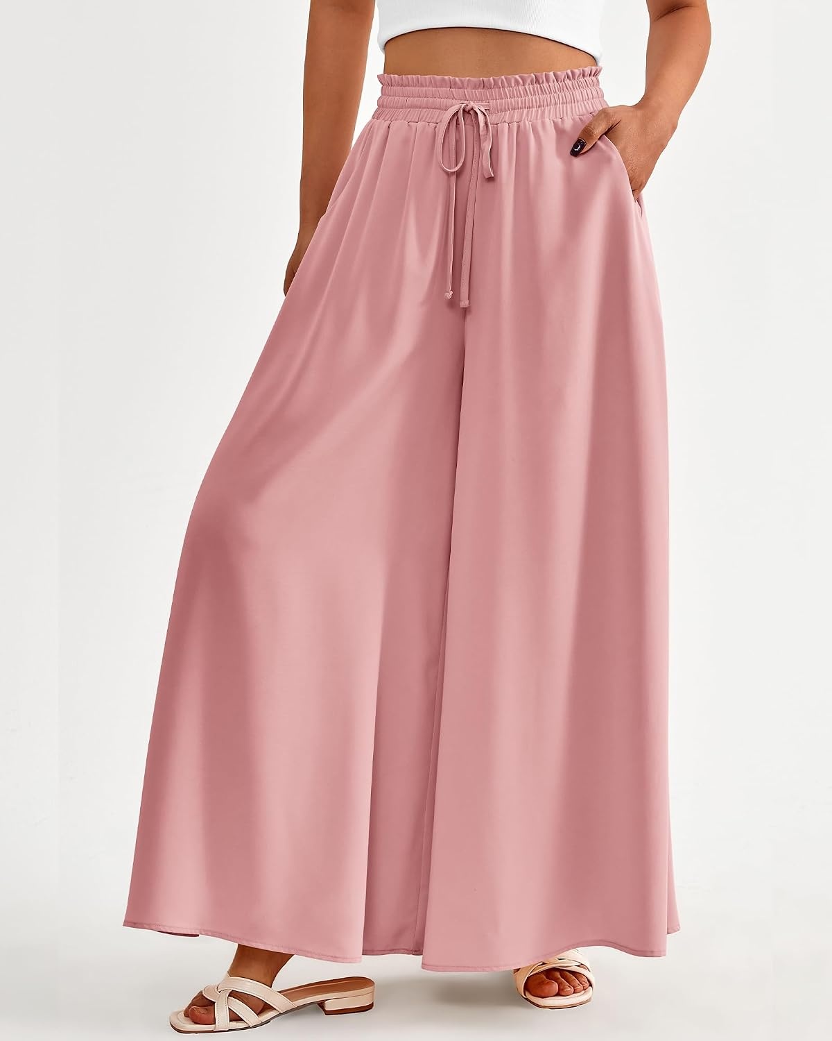 image:imageBTFBM Wide Leg Flowy Palazzo Pants for WomenSolid Pink