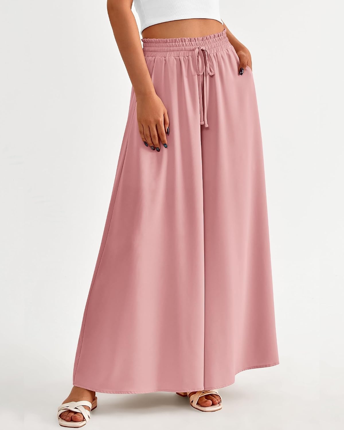 image:imageBTFBM Wide Leg Flowy Palazzo Pants for WomenSolid Pink
