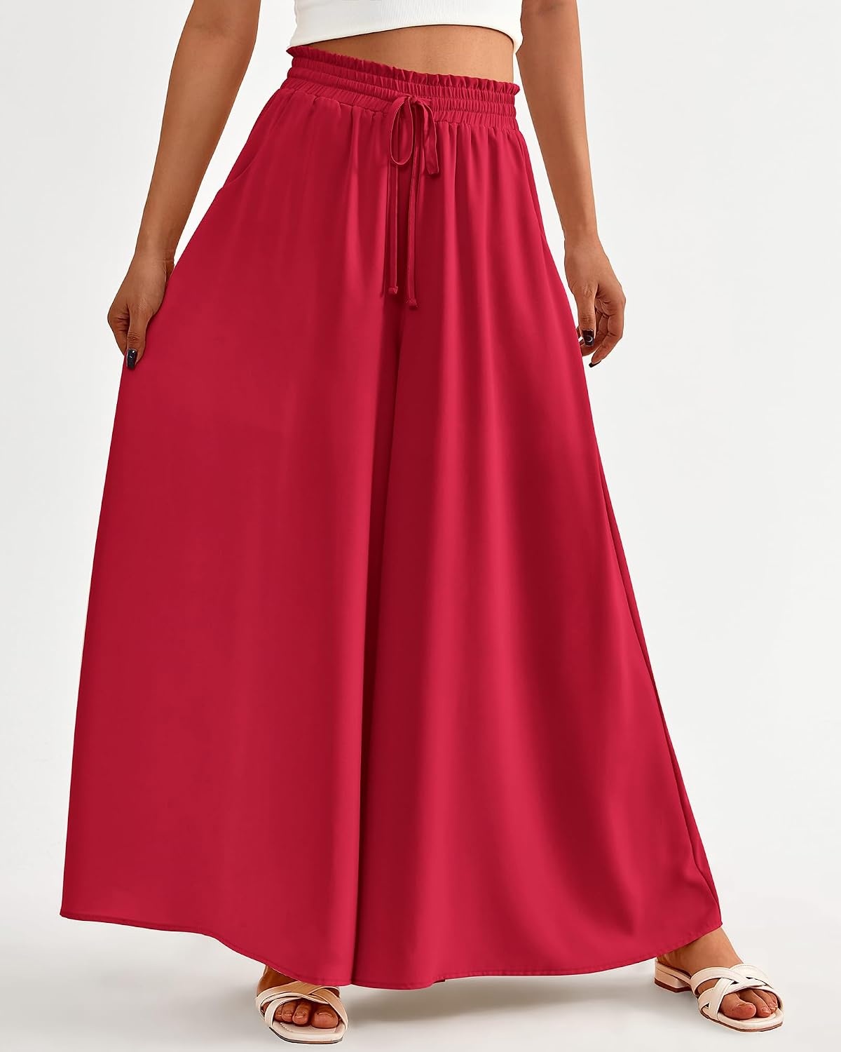 image:imageBTFBM Wide Leg Flowy Palazzo Pants for WomenSolid Red