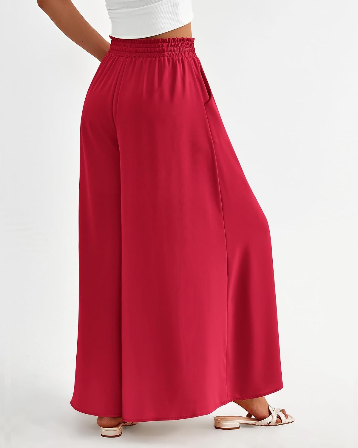 image:imageBTFBM Wide Leg Flowy Palazzo Pants for WomenSolid Red