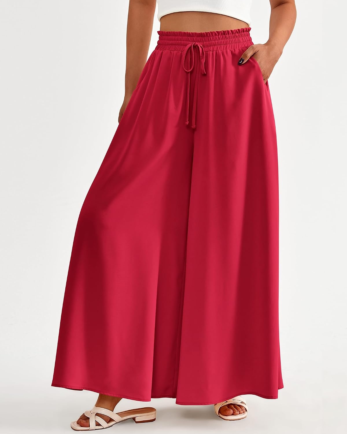 image:imageBTFBM Wide Leg Flowy Palazzo Pants for WomenSolid Red