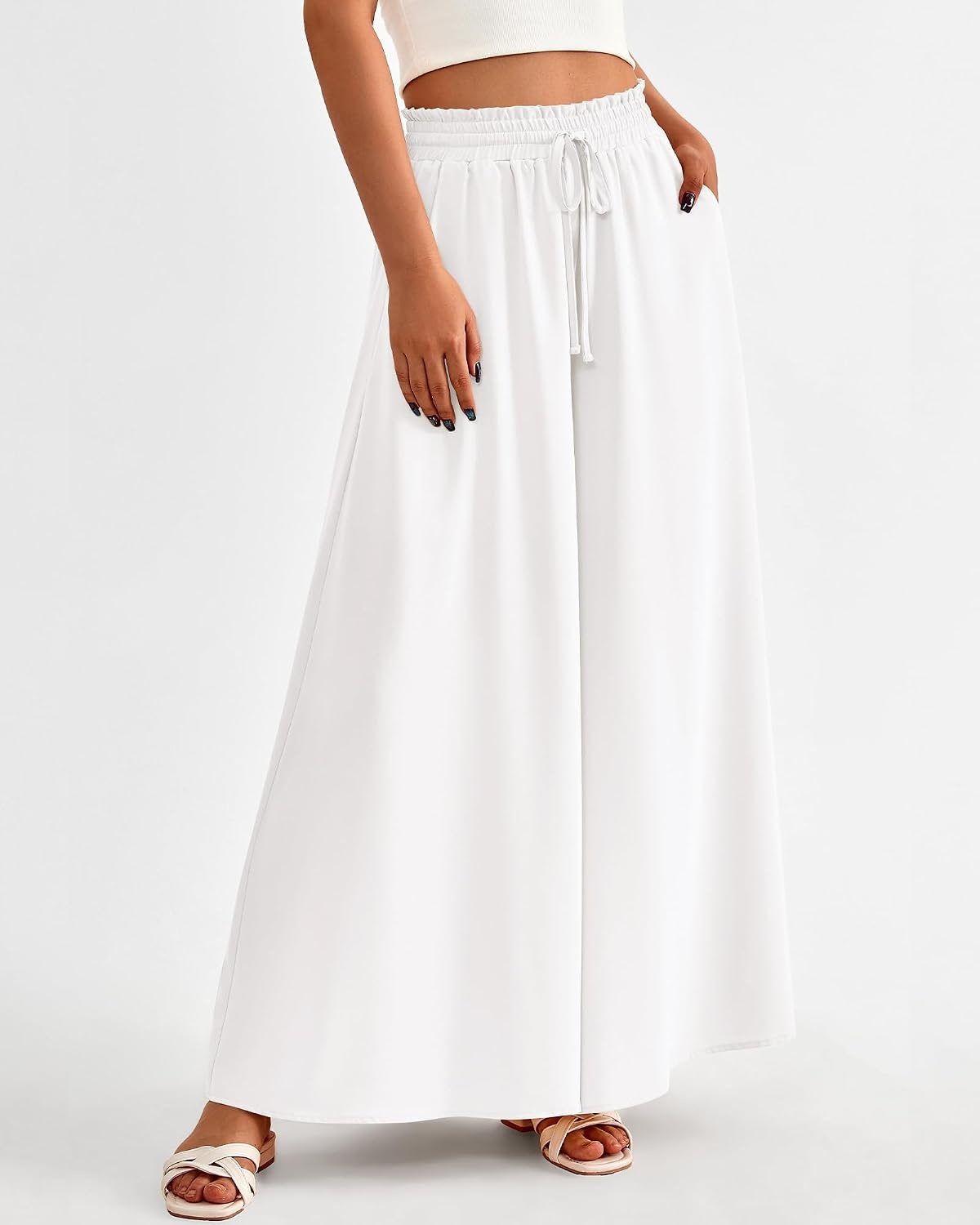 image:imageBTFBM Wide Leg Flowy Palazzo Pants for WomenSolid White