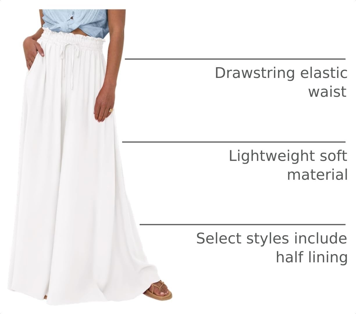 image:imageBTFBM Wide Leg Flowy Palazzo Pants for WomenSolid White