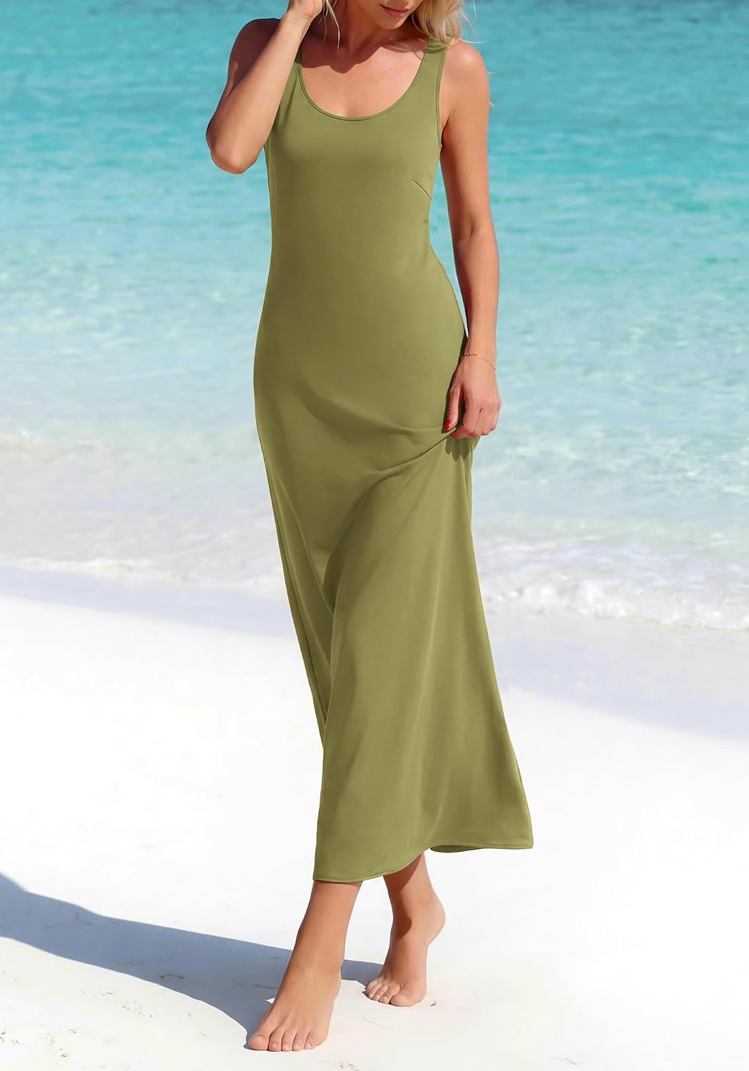 image:imageBTFBM Womens Sleeveless Satin Summer DressesArmy Green