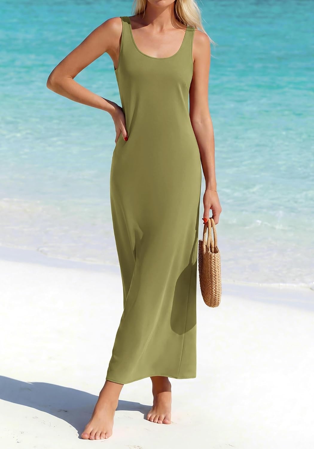 image:imageBTFBM Womens Sleeveless Satin Summer DressesArmy Green