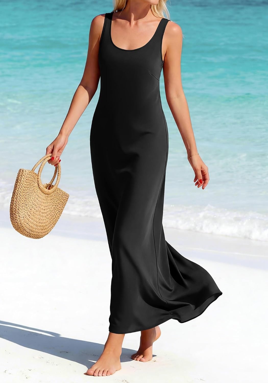 image:imageBTFBM Womens Sleeveless Satin Summer DressesBlack