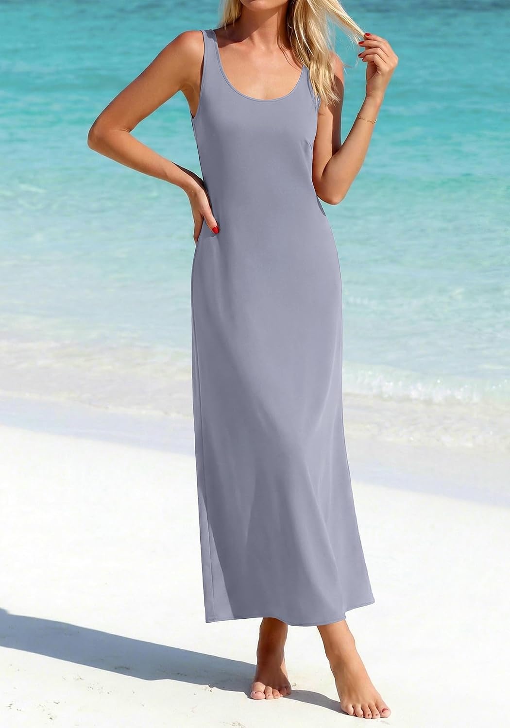 image:imageBTFBM Womens Sleeveless Satin Summer DressesGrey Blue