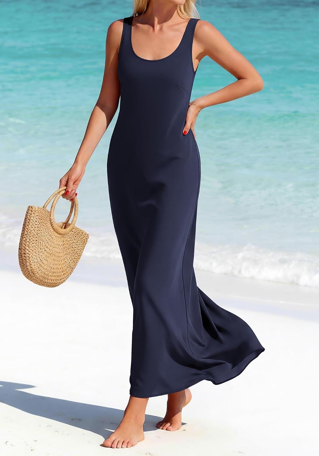 image:imageBTFBM Womens Sleeveless Satin Summer DressesNavy Blue