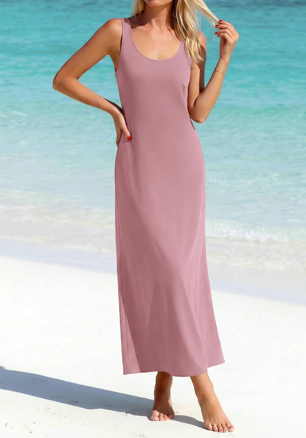 image:imageBTFBM Womens Sleeveless Satin Summer DressesPink