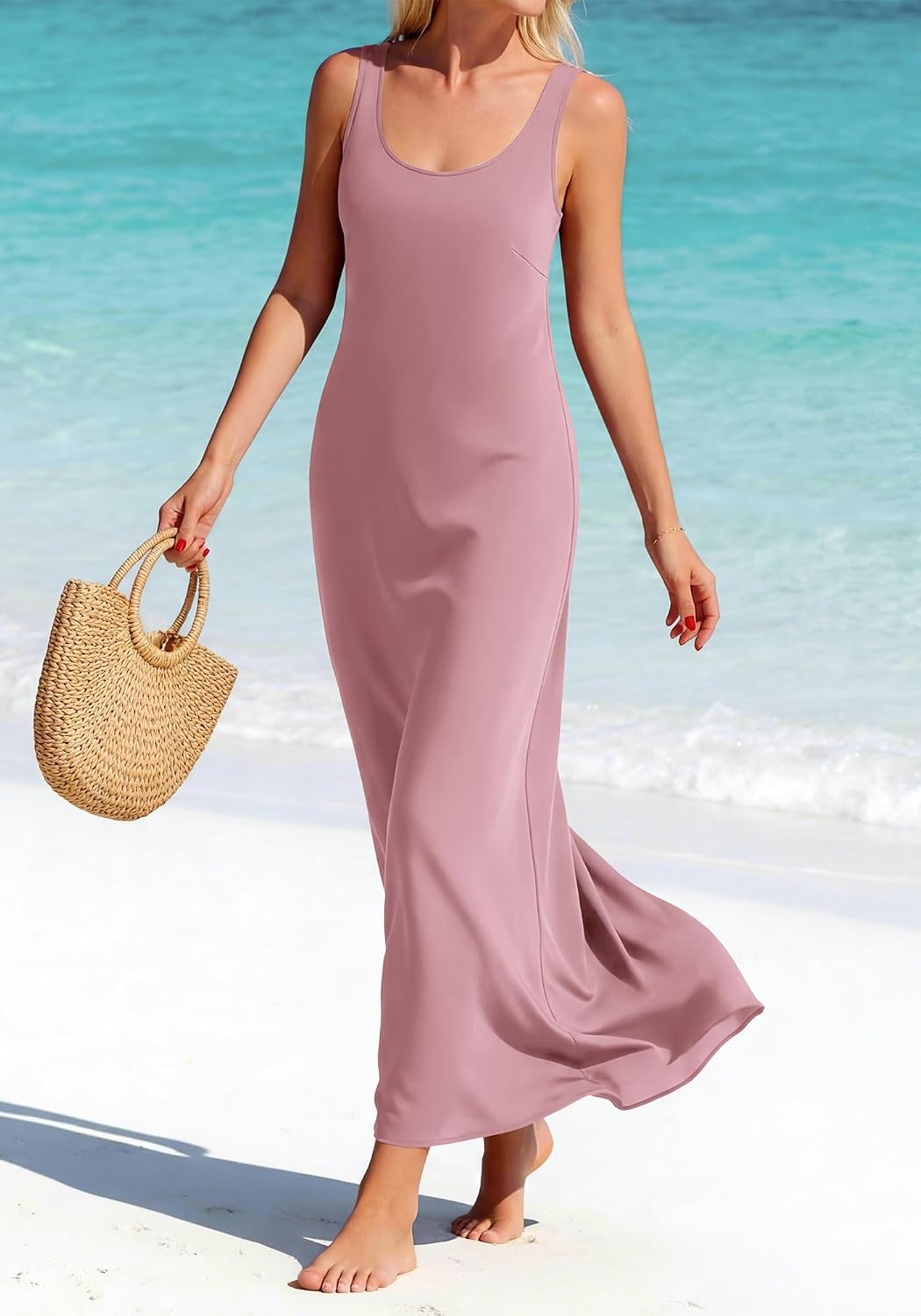 image:imageBTFBM Womens Sleeveless Satin Summer DressesPink