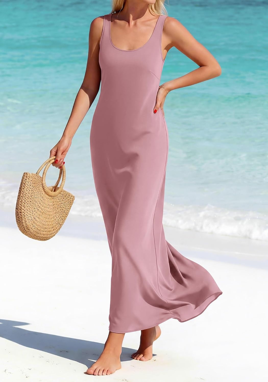 image:imageBTFBM Womens Sleeveless Satin Summer DressesPink