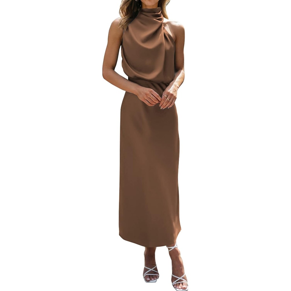 image:imageBTFBM Mock Neck Cocktail Dresses for Women SummerKhaki
