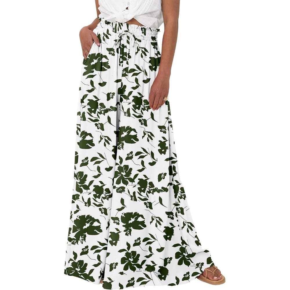 image:imageBTFBM Wide Leg Flowy Palazzo Pants for WomenPrint Army Green