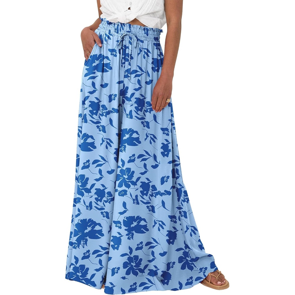 image:imageBTFBM Wide Leg Flowy Palazzo Pants for WomenPrint Blue
