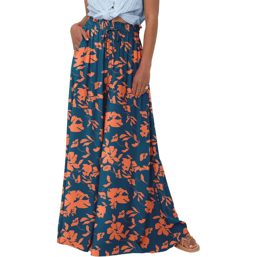 image:imageBTFBM Wide Leg Flowy Palazzo Pants for WomenPrint Dark Blue Orange