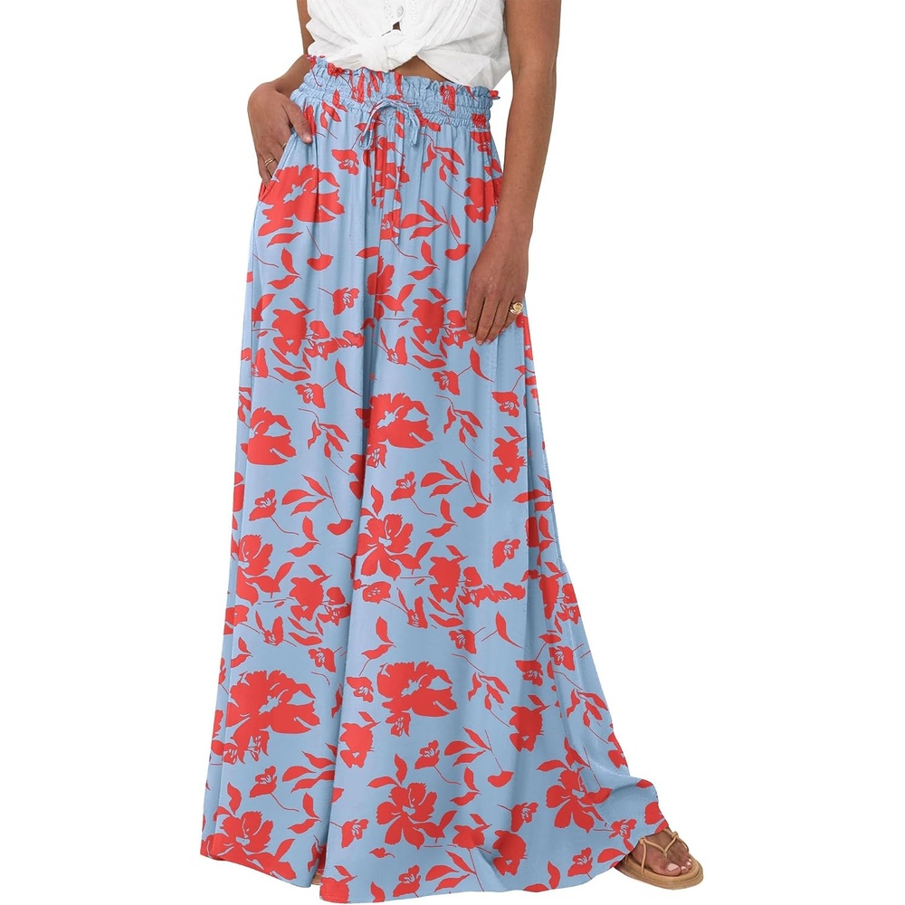 image:imageBTFBM Wide Leg Flowy Palazzo Pants for WomenPrint Light Blue Red