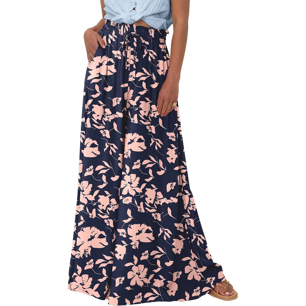 image:imageBTFBM Wide Leg Flowy Palazzo Pants for WomenPrint Navy Pink